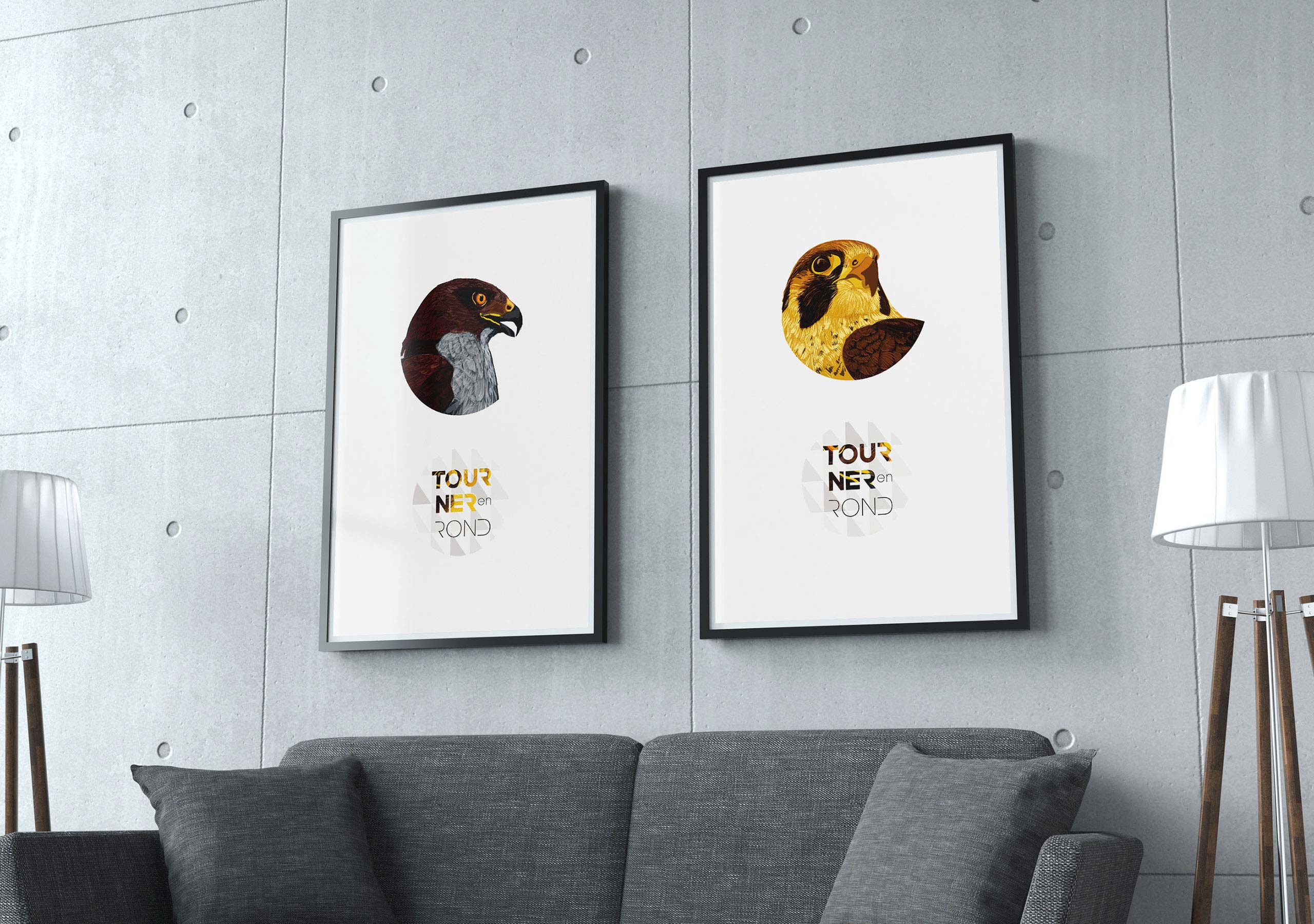 Illustration vectorielle d'une tête de faucon et d'une tête d'aigle